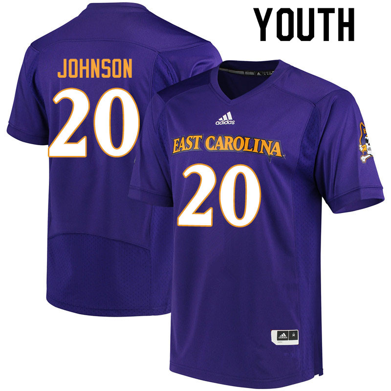 Youth #20 Nolan Johnson ECU Pirates College Football Jerseys Sale-Purple